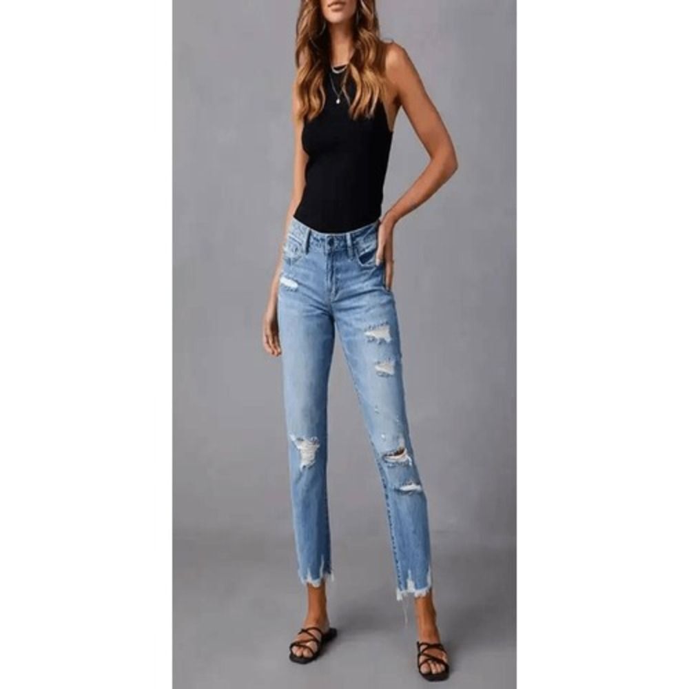 Flamingals Ripped Raw Hem Cropped Jeans